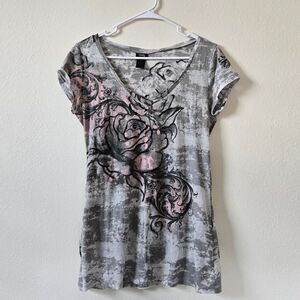 Women's Vanity Y2K 2000s Graffiti Grunge Rose Printed Art Deco Short Sleeve Top